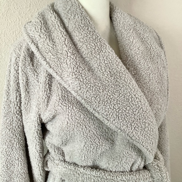 BERKSHIRE Sherpa Fleece Robe Bathrobe Pockets Tie Waist Loungewear Comfy Gray M - Picture 8 of 11